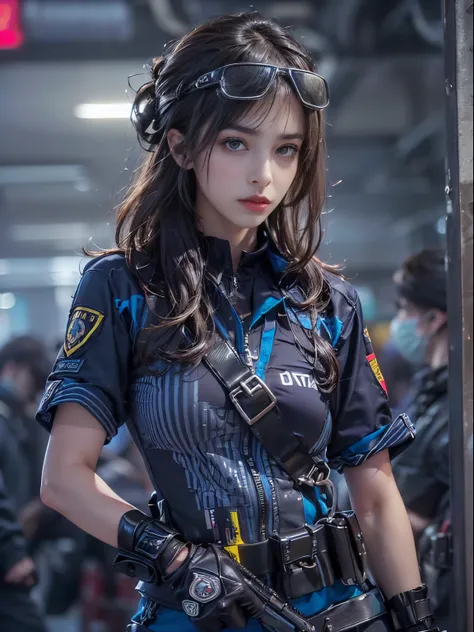 ((Highest image quality, excellent details, Raw photo、Ultra-high resolution、Realism: 1.4)), favor details, (Shining Pretty Girl, with a delicate and beautiful face,Elaborate face)、 ((Cowboy Shot)), (serious facial expression、uptight、adrenaline、Super cool w...