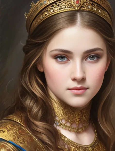 portrait, girl, middle ages, classicism, andrey atroshenko style, painting, traditional media, realistic, detailed symmetric eyes, detailed gorgeous face, figurative, fine art, oil on canvas, HDR, 8K, original character, high resolution, high detail, focus...