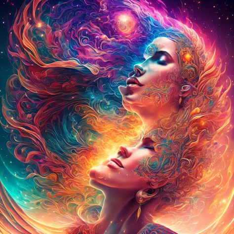 Plunge into the ether flowing with the eternal soul through the vibrations of love, Everything is connected, Flowing energy, spiritual, divine, Dreams, cosmic, concept-art, Blowing the mind, Female beauty, god, Pineal gland, dreamlikeart