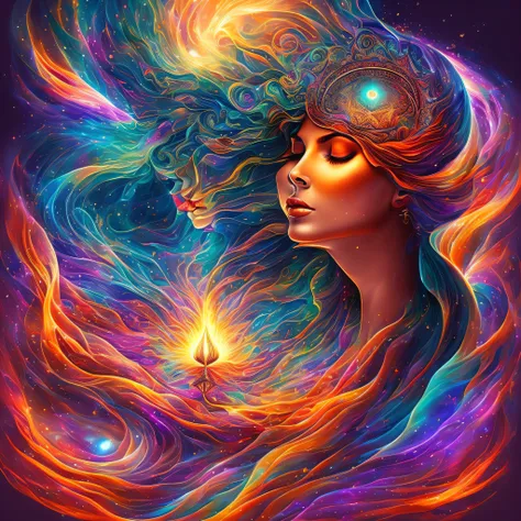 Plunge into the ether flowing with the eternal soul through the vibrations of love, Everything is connected, Flowing energy, spiritual, divine, Dreams, cosmic, concept-art, Blowing the mind, Female beauty, god, Pineal gland, dreamlikeart