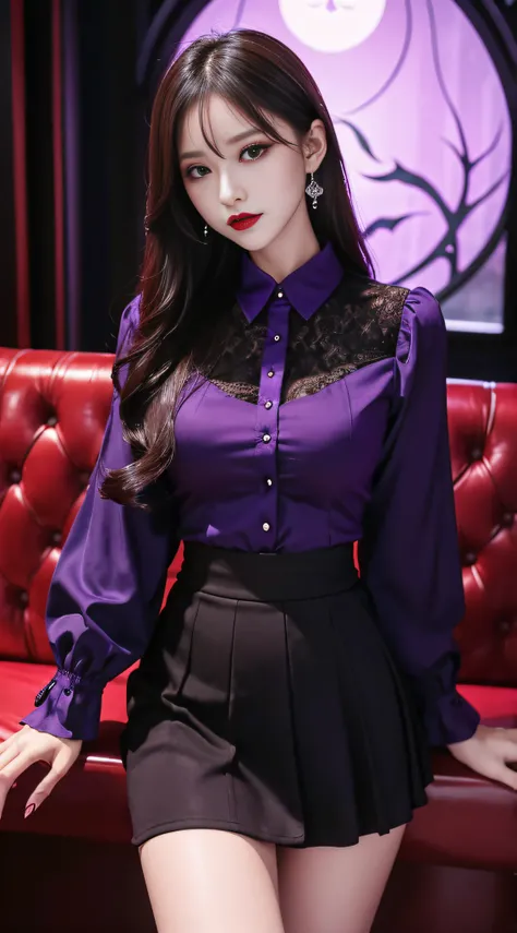 Charming beauties、校服、blouse、tight skirts、Evil Female Executive、Evil Fall、dark、brainwash、panthyhose、lacy fabric、Glossy legs、Red lipstick、Evil look、Suspicious look、Hollow eyes、darkened room、Night、wicked、drink purple liquid、seductiv