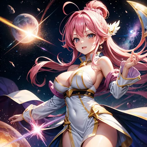 1 busty girl, Star Mage, pink hair maria chiquina, Space comets,