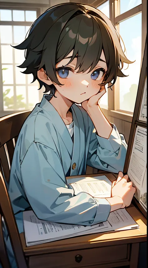 ​masterpiece, cute boy, Shota, he is studying at home