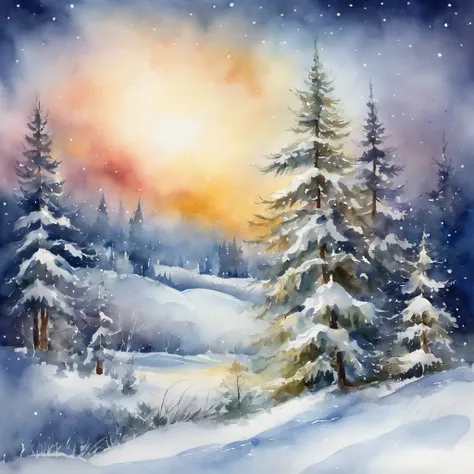 "*image*: white Christmas , Snow-covered plateau and night forest ,shining christmas tree