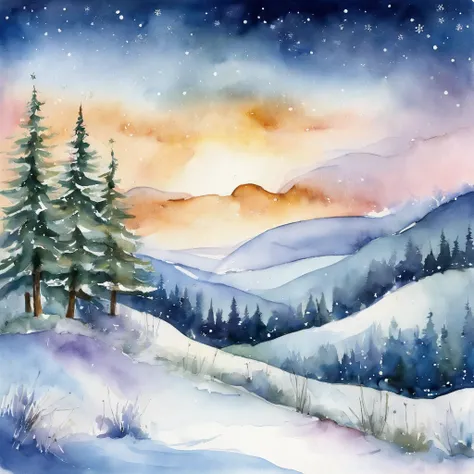 "*image*: white Christmas , Snow-covered plateau and night forest ,shining christmas tree