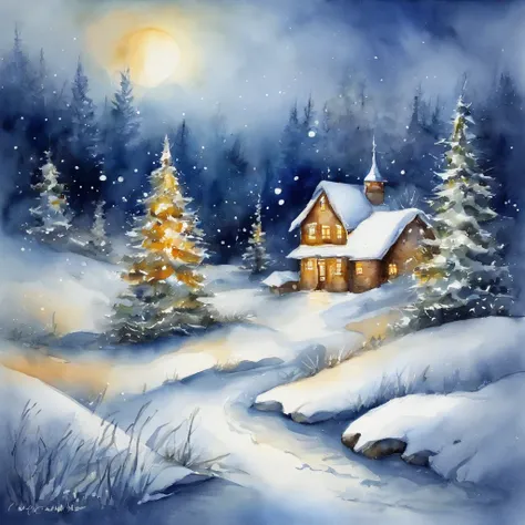 "*image*: white Christmas , Snow-covered plateau and night forest ,shining christmas tree