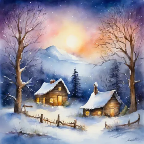 "*image*: white Christmas , Snow-covered plateau and night forest ,shining christmas tree