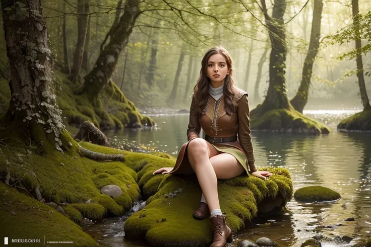 (best quality,4k,8k,highres,masterpiece:1.2),ultra-detailed,(realistic,photorealistic,photo-realistic:1.37), young ranger elf, floral patchwork, fairytale autumn forest, sit on the mossy rocks of the lake, fishing, dreamy lighting, vibrant colors