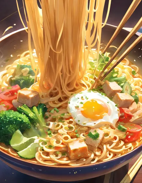 Delicious and tempting spicy noodles，Plenty of fresh vegetables，The poached egg aroma is overflowing，Brown conch is delicious and tasty，The taste of pepper is very strong，Yellow bamboo shoots are crispy, tender and delicious，The fungus has a delicate taste...