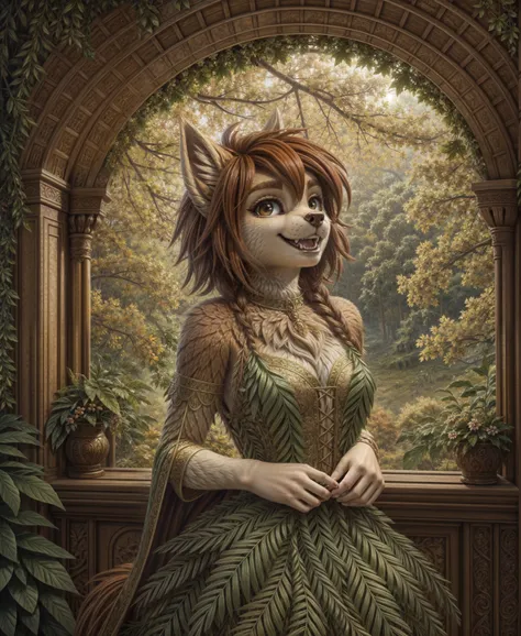 elora furry, detailed and extremely fluffy body fur, fluff, masterpiece, looking up beautiful surroundings, detailed background,...