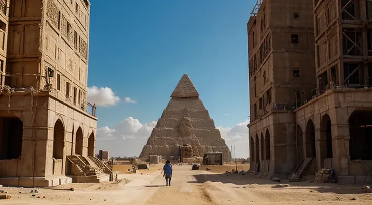 Generate AI images portraying the diverse workforce of approximately 27,000 individuals contributing to the construction of the Great Pyramid