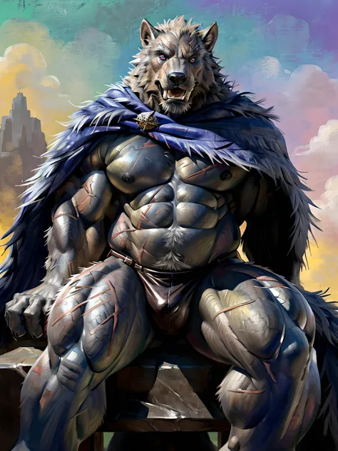 blaidd (elden ring), furry body, (very muscular, very heavyweight, very thick build:1.6), (pectorals, strong chest, muscular arm...