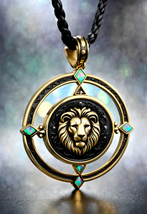 antonio canova style，item design, brand design, logo design, 
(abstract leo black round pendant), (small engraved gold lion head...