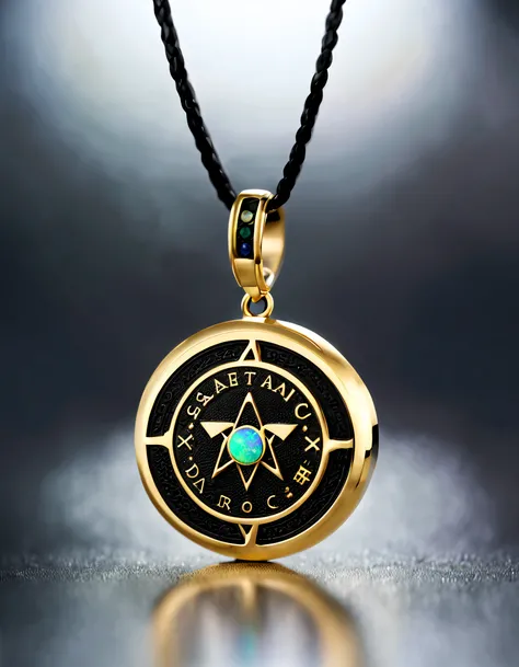 antonio canova style，Item design, Brand design, Logo design, (Abstract Sagittarius black round pendant), (Engraved golden head of Sagittarius), (double opal: 1.3), (Sagittarius zodiac symbol: 1.2), (Cindy Xu letters are engraved on the side), (Black leathe...