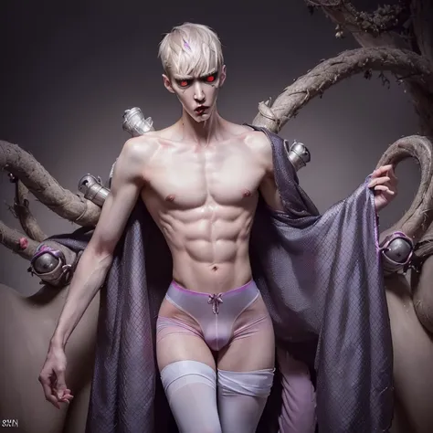 (8k, RAW photo, best quality, homoerotic, looking at viewer, face, eyes:1.5), (1boy, slender androgynous male, queer, depraved sissy villain, masculine crotch, rat king:1.65)