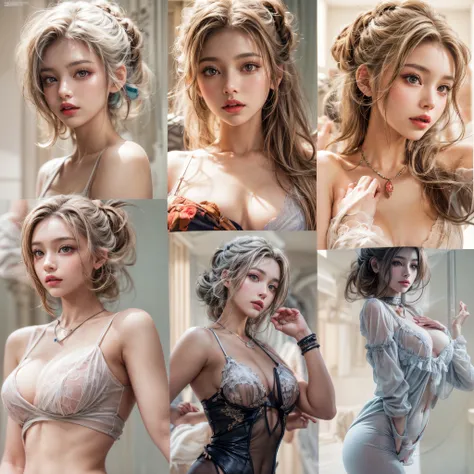 ( Masterpiece:1.25, exposed:1.2, White and vivid colors, navel),  (sexy junior idol), ((face variations, Hair variations)), portrayed in the best quality and high resolution. The image should be ultra-detailed, realistic, and photorealistic with a touch of...