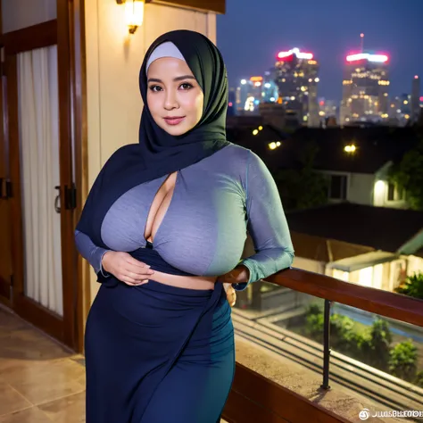 56 Years Old, Beautiful Hijab Indonesian Mature woman, female Manager, Wearing Tight Gamis, Droopiest Gigantic Saggy Mature Tits : 26.9, curvy body, proporsional mature body, full body, seductive pose, Soft Lightning,Night Time