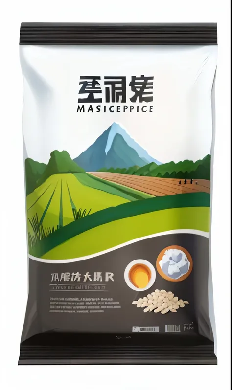 A bag of white rice，The background is a mountain, tmasterpiece, a masterpiece of art, A masterpiece of surrealism, tmasterpiece, tmasterpiece, Acrylic masterpiece, Heavy grain and high quality, Masterpiece Repentance Problem, tmasterpiece, Matt Pace, A mas...