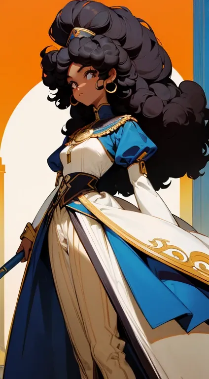 afrofuturism, with afro, afro, curly afro, long afro hair, beautiful city black woman only, maria borges, gorgeous woman, malika favre, black young woman with the France national team jersey in anime style , Standard scenario , olhar fixo , (( imagem sem d...