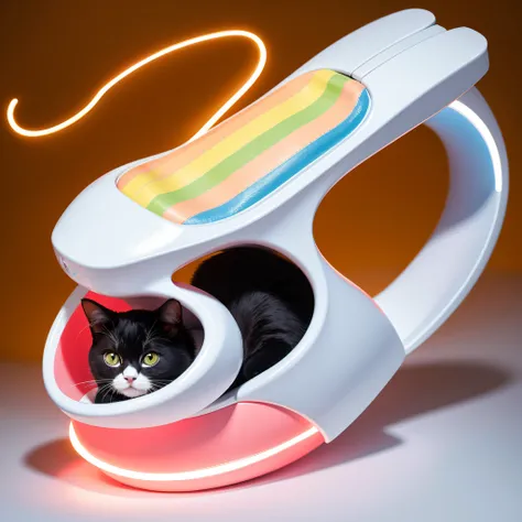 Color cat machine flat line illustration light color