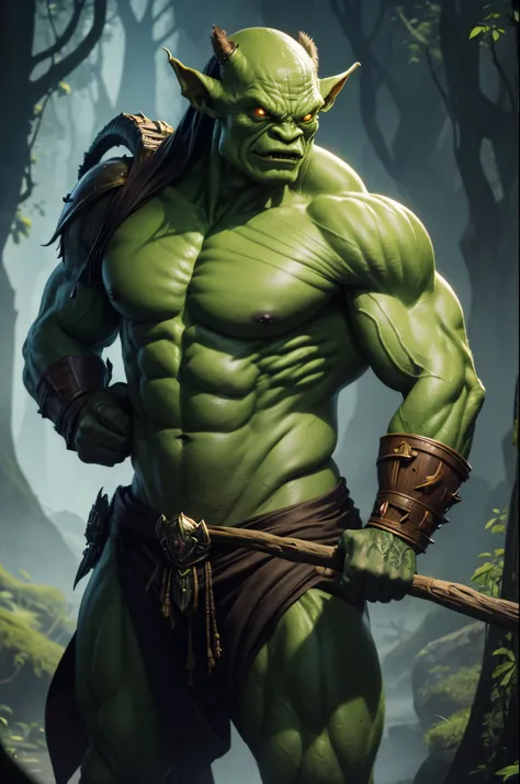 8K,1 green-skinned goblin,(realistic representation)A man in a green costume is holding a stick、dragon fantasy goblin、goblin art、Medium portrait of a goblin、orc themed、goblin portrait、super detailed fantasy characters、orcs、Humanoid Creatures、creature conce...