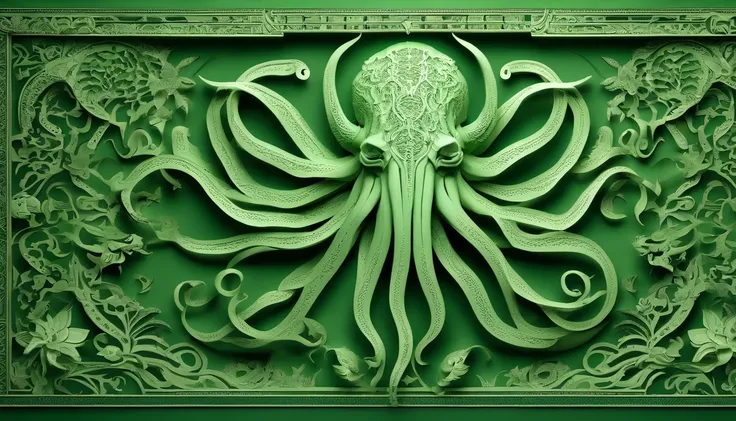 Cthulhu, hp lovecraft, green, Fondo de pantalla, UHD, 4k, 8k, HDR, Fantasy Art, hyperrealistic d & d fantasy art, symmetrical spectacular fantasy art,