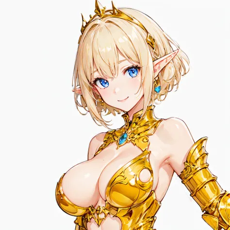 ​masterpiece、top-quality、ighly detailed、hight resolution、１６ｋ、fullnude、teats、Boob proportions、golden armour、Very thin skirt、Black pants、Full body like、Very white skin、Beautiful fingers、Anime girl with very big breasts posing naked、Perfect Style、elvish、no-br...