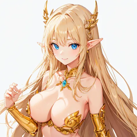 ​masterpiece、top-quality、ighly detailed、hight resolution、１６ｋ、fullnude、teats、Polori、Boob proportions、golden armour、Very thin skirt、Black pants、Full body like、Very white skin、Beautiful fingers、Anime girl with very big breasts posing naked、Perfect Style、elvis...