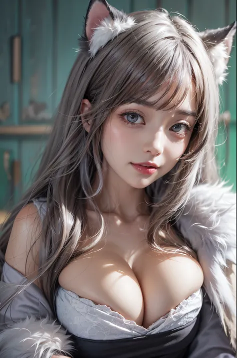 16K Ultra High Definition、Ultra-Definition Masterpiece、full body Esbian、portlate、Looking at the camera、long red dress、white fur hood、White-haired beauty、
Beautiful Human Woman、Very long lashes、lofty nose、
Beautiful valley、Heavy chest、Super big breasts、Amaz...