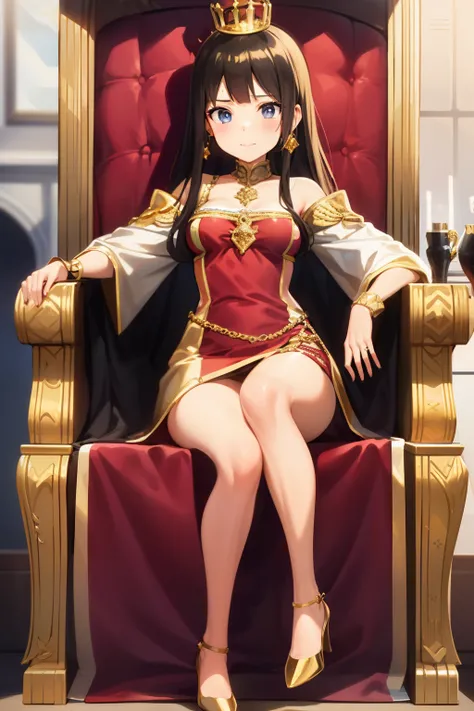 Cute girl, queen, crown, gold, Queen clothes, full body