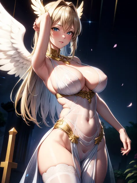 （8K ，hyper-detailing，ultra real photo，Best masterpiece，natural，Perfect artwork，Perfect female body），Cute busty girl ，Hair color，（large tities），Angelic，obsessed，the angels wings，The halo，Beautiful church，beautiful rain of petals，Gorgeous accessories，golden ...