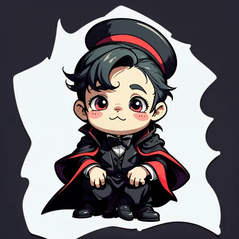 male people、He wears a black tuxedo、a black cloak、Top hat、With his eyes closed、white backgrounid、simple backgound、Simple、Cute Baby Turtle、a little bit、pastelcolor、vector image style、No rating