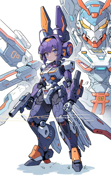 Cartoon image of robot rabbit holding gun, mecha cyber armor, Cool mech style, Mecha suit, Full robot full body mecha suit, cyber fight armor, wearing cyber armor, anime mecha armor, Purple armor, Complex assassin mecha, Mecha Inspiration