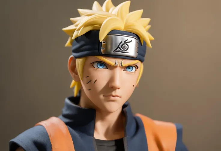 Picture Naruto Uzumaki with a realistic and accurately detailed face. His features, including the distinctive whisker marks on each cheek, are meticulously crafted to capture the essence of the character. The iconic spiky blond hair is rendered with precis...