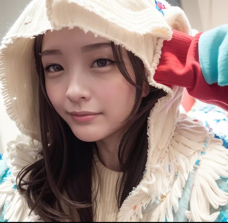 arafed woman in a red, white and blue jacket with stars ⭐️ and a hood, dilraba dilmurat, ruan cute vtuber, sakimichan, pokimane, wan adorable korean face, belle delphine, 1 8 yo, ulzzang, xintong chen, wenfei ye, cutecore, girl wearing hoodie, korean girl