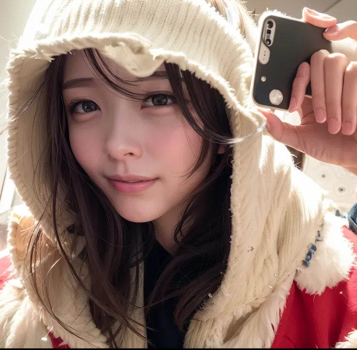 arafed woman in a red, white and blue jacket with stars ⭐️ and a hood, dilraba dilmurat, ruan cute vtuber, sakimichan, pokimane, wan adorable korean face, belle delphine, 1 8 yo, ulzzang, xintong chen, wenfei ye, cutecore, girl wearing hoodie, korean girl