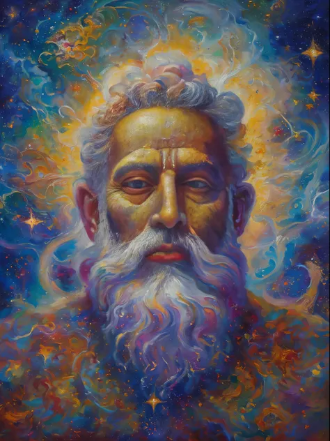 (Best quality,4K,8K,A high resolution,tmasterpiece:1.2),ultra - detailed,Cosmic Entity Portrait,cosmic god statue,Fantasy painting,Oh, God&#39;s face,an abstract spiritual background,centered portrait,Ancient old man with beard,Deep Dream Universe,Strange ...