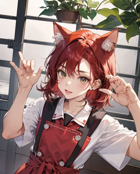 hi-school girl　Red-haired　piercings　cute little　校服　cat ear　Long