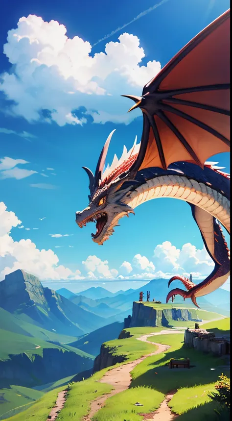 Dragon, wing, clouds, nature background