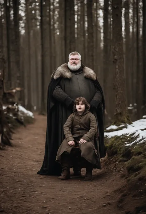 A photo of Hodor and Bran Stark enjoying a friendly game of cyvasse,Game of Thrones,Hodor, a beloved character from “Game of Thrones,” is notable for his towering height and robust build, giving him a gentle giant appearance. He has a simple, kind face, of...