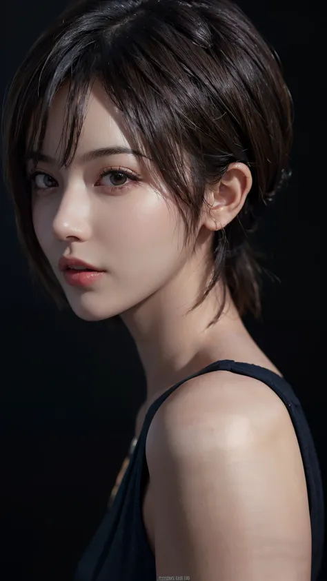 (masterpiece:1.3), (8k, photorealistic, RAW photo, best quality: 1.4), (1girl), girl 17 years old, beautiful face, (realistic face), (black hair, short hair:1.3), beautiful hairstyle, realistic eyes, beautiful detailed eyes, (realistic skin), beautiful ski...