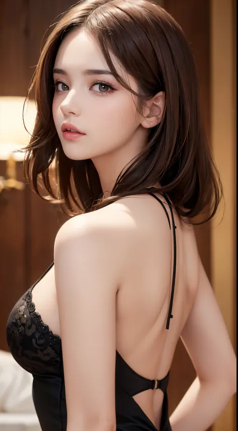 ((best quality, 8k, masterpiece :1.3)), 1girl, pretty woman with emphasizing, light brown hair, large breasts, (back light :1.2)...