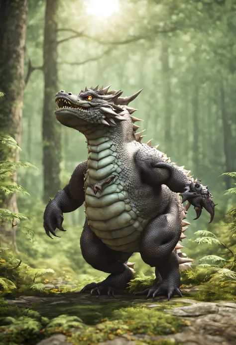 chubby dragon，In the forest，top-quality， single focal， 复杂 （the detail： 1.1） unreal-engine，tmasterpiece， （ultra-detailliert），