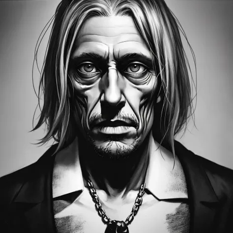 Creepy man realism portrait black and white