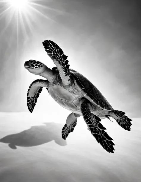 Master black-and-white photography masterpiece, turtles side silhouette, back light forming body contour light, 35 micron lens, Nikon camera, upper body photo, minimalist style, ultra-high definition, ultra-fine section, extremely high resolution, UHD, 16k...