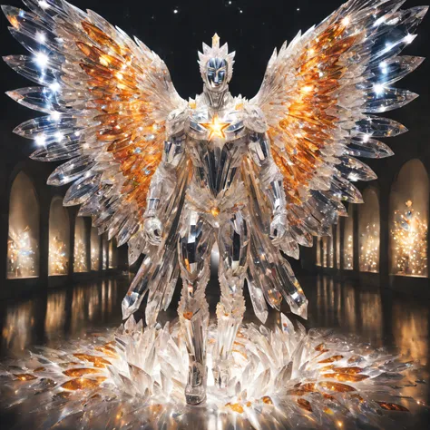 crystal superhero, spread your wings, god&#39;s light from above, full body photo, crystal