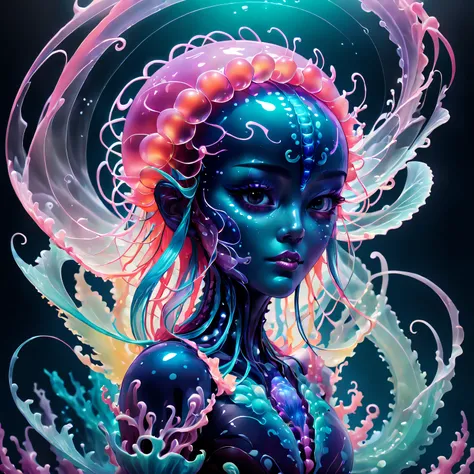 Pop art style fantasy creatures,jellyfish + drak,Underwater dragon,Hybrid,8K,beautiful light up,Soon,number art,Complicated details,negative space,Iridescent,. vivd colour, Bold silhouette, Pop culture theme, Sarcasm or kitsch