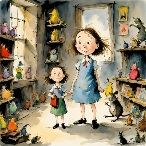 Quentin Blake style photos – Matilda, A high resolution, The beautiful, Best quality at best, tmasterpiece, The is very detailed