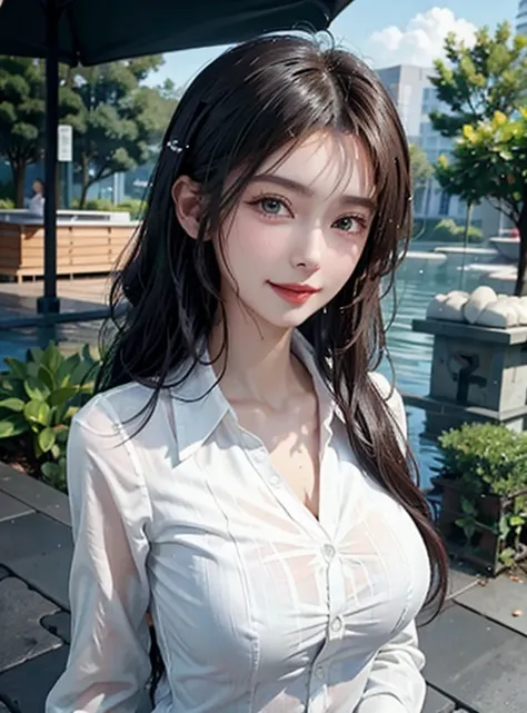 ((Best Quality, 8K, Masterpiece: 1.3)), Sharp Focus: 1.2, A Beautiful Woman with Perfect Figure: 1.4, Slim Abs: 1.2, (Layered Hairstyle,: 1.2)), (Wet White Button Long Shirt: 1.3), Rain: 1.3, Street: 1.2, Wet Body: 1.1, Highly Detailed Face and Skin Textur...