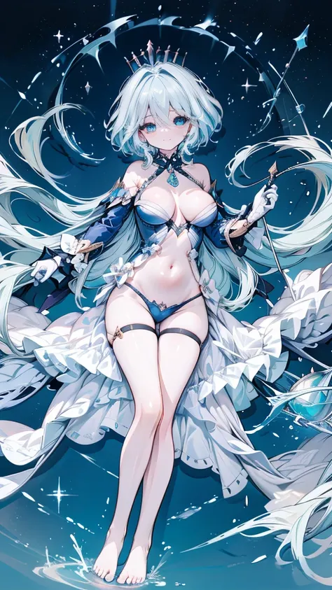 1 woman、Hair that shines like pale aquamarine、fluffy and soft hair、Sparkling aquamarine eyes、爆乳、Too large breasts、Seductive breasts、Sheer underwear、Tiara of the Goddess、goddess god々Feeling、lace cape、aquamarine choker、Castle Room、Long Lace Bale、Ruffles and ...